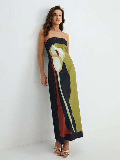 Lilia™ - Abstract Strapless Maxi Dress