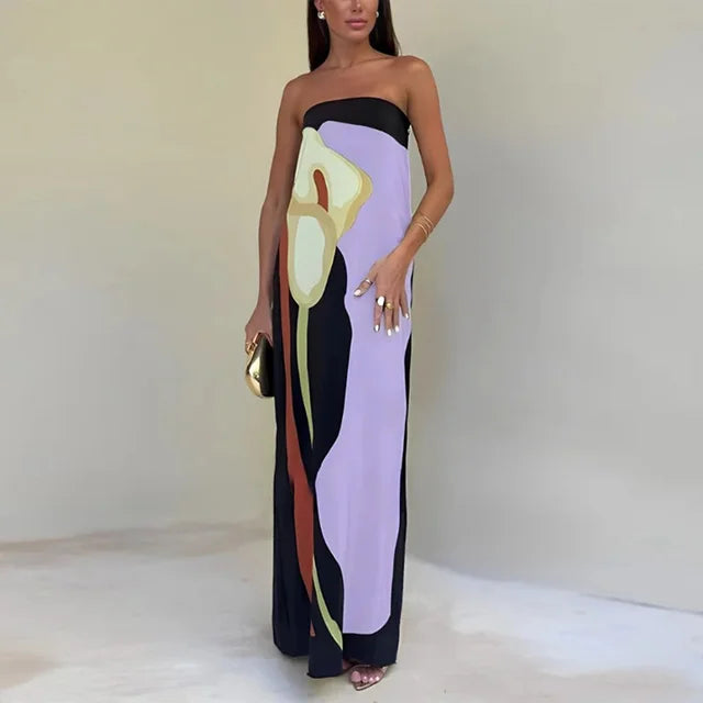 Lilia™ - Abstract Strapless Maxi Dress